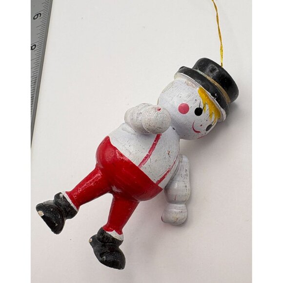 Vintage Wooden Faux Wind-Up Boy Christmas Tree Ornament Hand-Painted Smiling - Picture 4 of 8